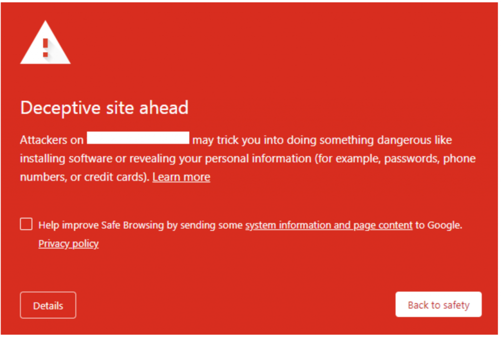 deceptive site ahead Website Is Flagged For Malware