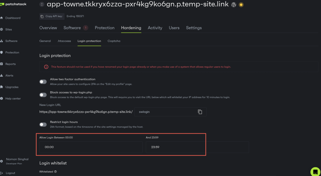 Login time restrictions in Patchstack dashboard to implement Principle of Least Privilege