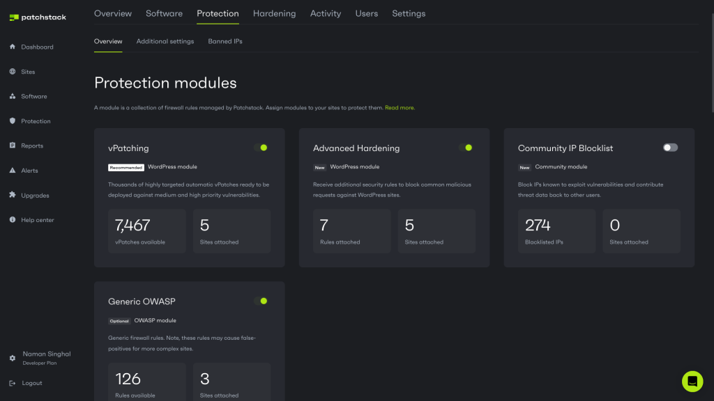 06 - If you are using Packstack, you can use our advanced firewall and protection rules by enabling different protection modules on your website