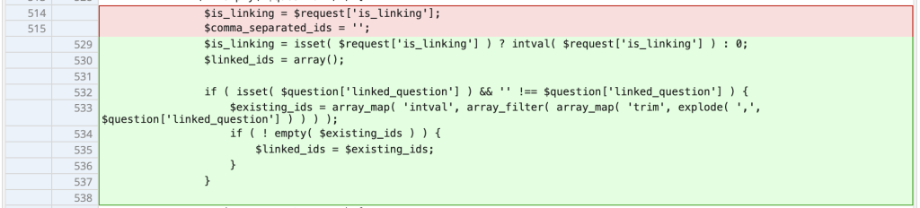 A screenshot of a diff between 10.3.1 and 10.3.2, showing the fix.